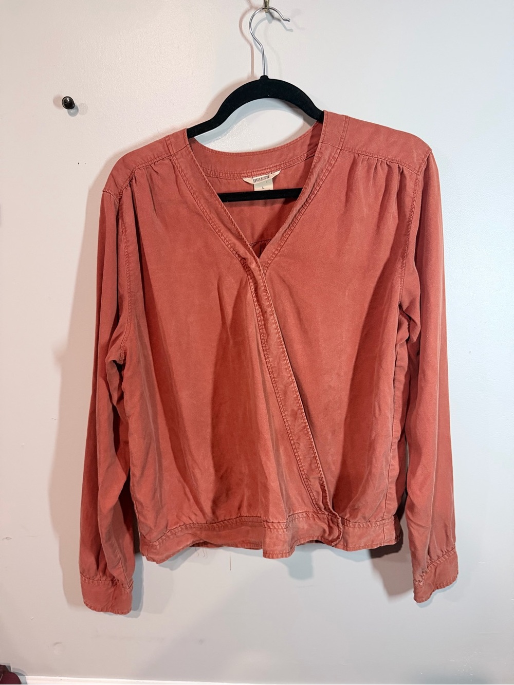 Duluth Trading Co Rust Long-Sleeve Wrap Top
